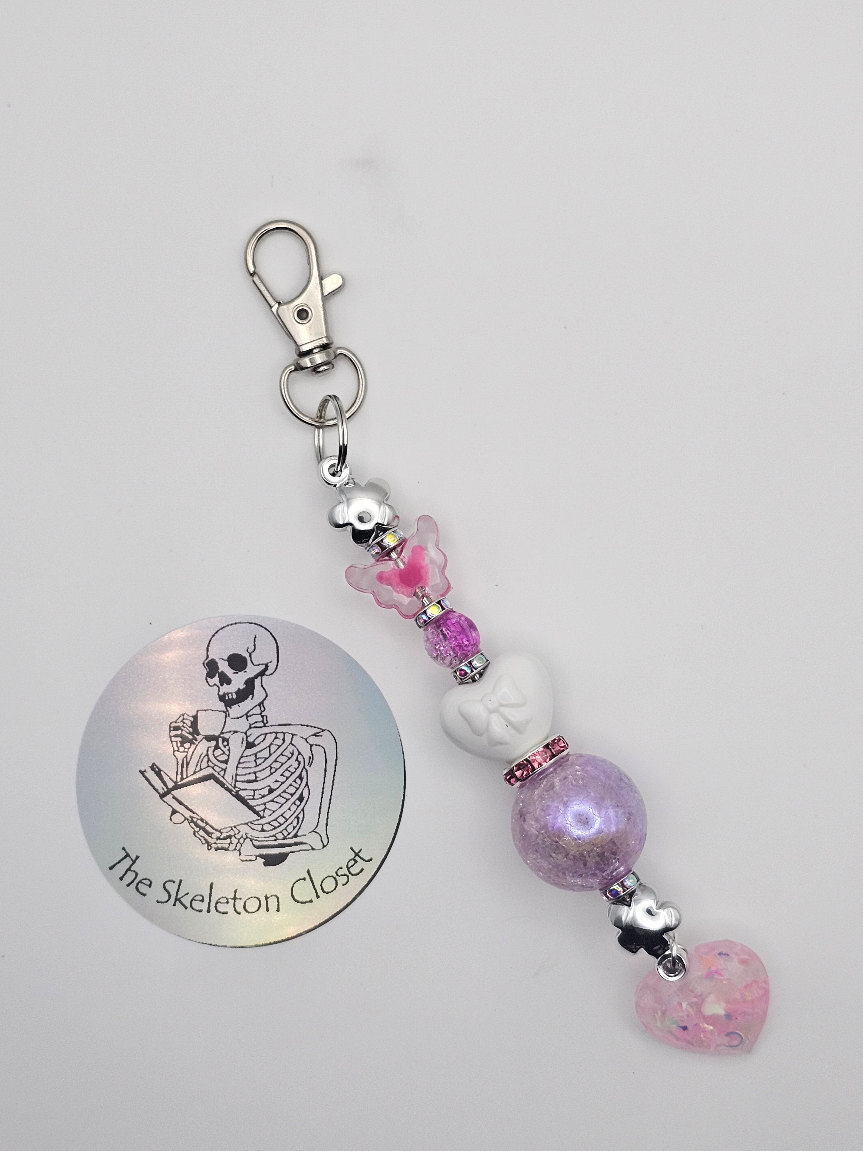 Handmade Beaded Keychain/ Bagcharm - Pink butterfly