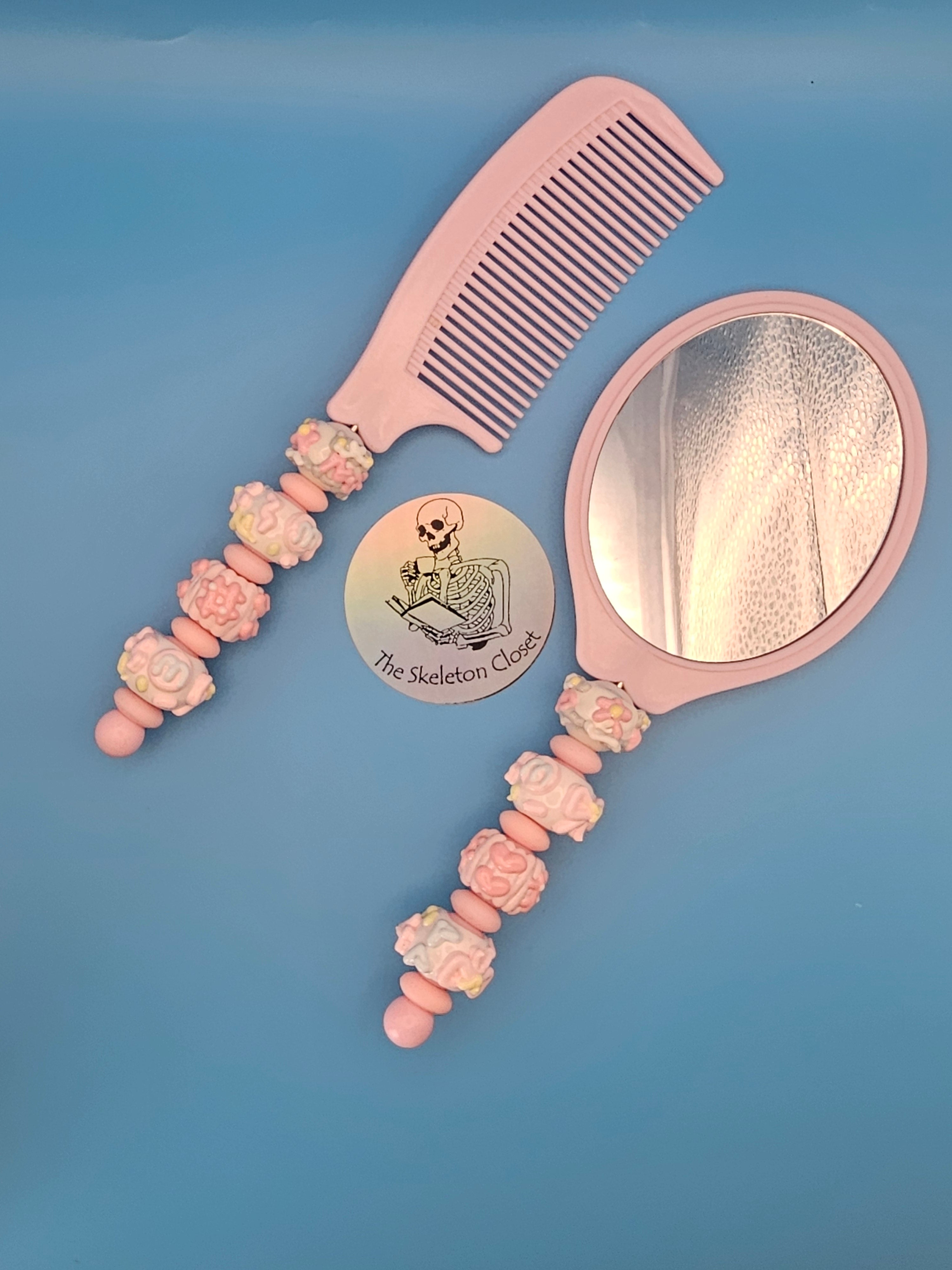 Beaded Mirror and Comb set